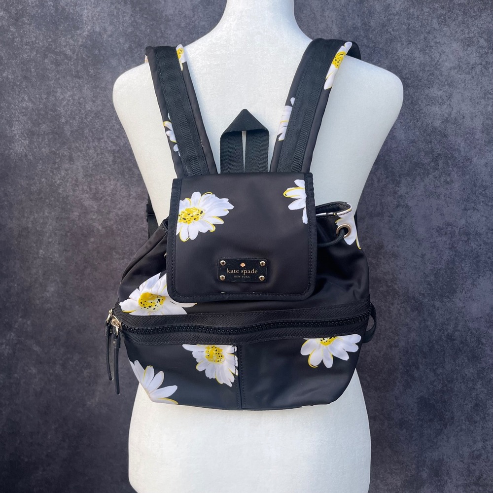 Kate Spade RARE Black‎ Daisy Floral Mini Backpack Drawstring Cottagecore Bag